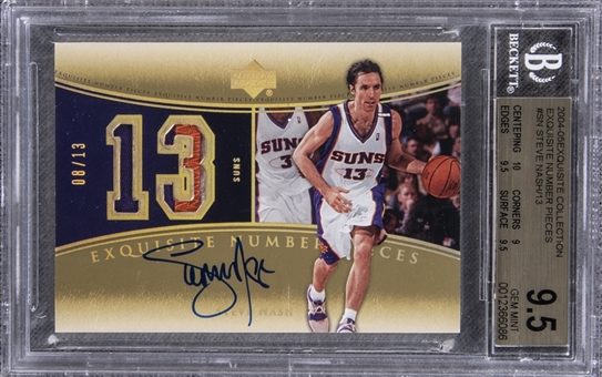 2004-05 UD "Exquisite Collection" Exquisite Number Pieces #SN Steve Nash Signed Game Used Patch Card (#08/13) – BGS GEM MINT 9.5/BGS 10